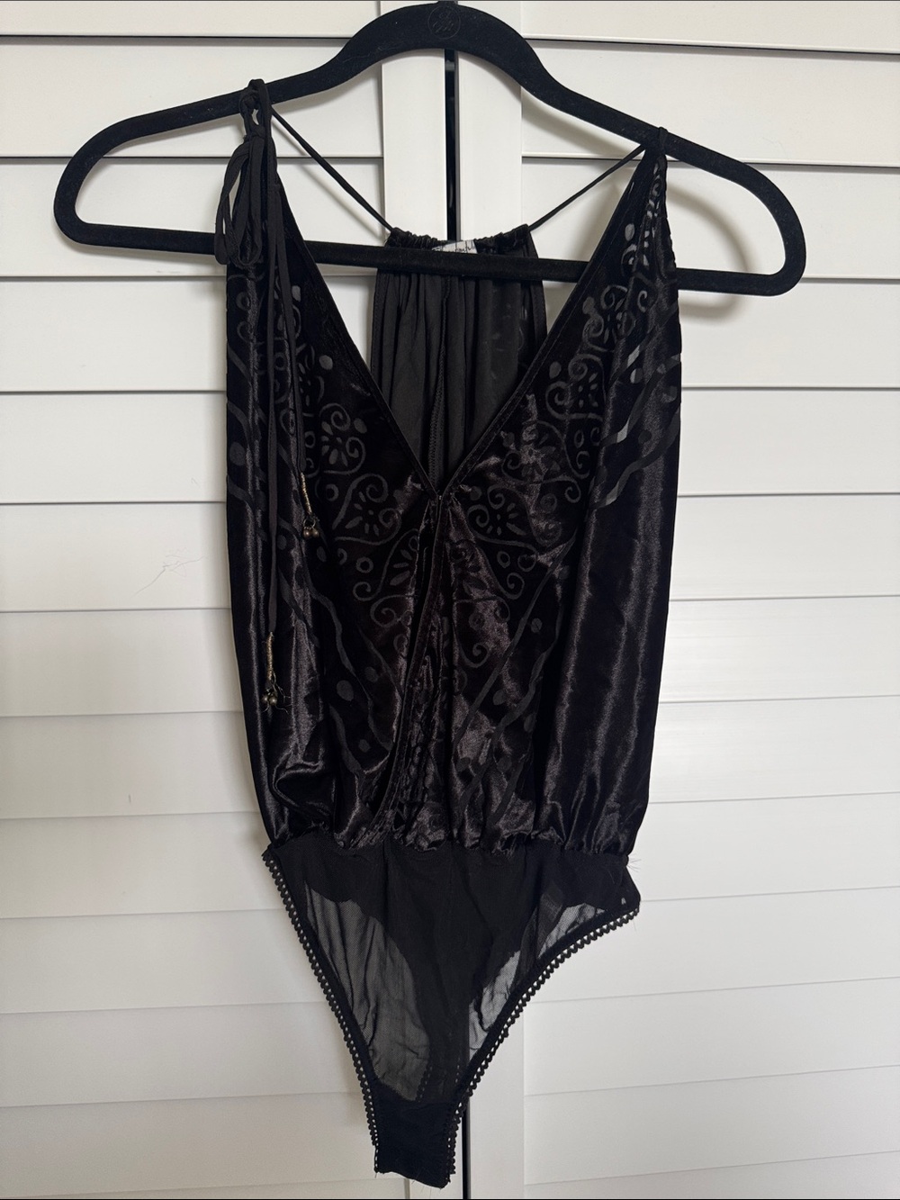 Velvet V-Neck Black Women's Bodysuit